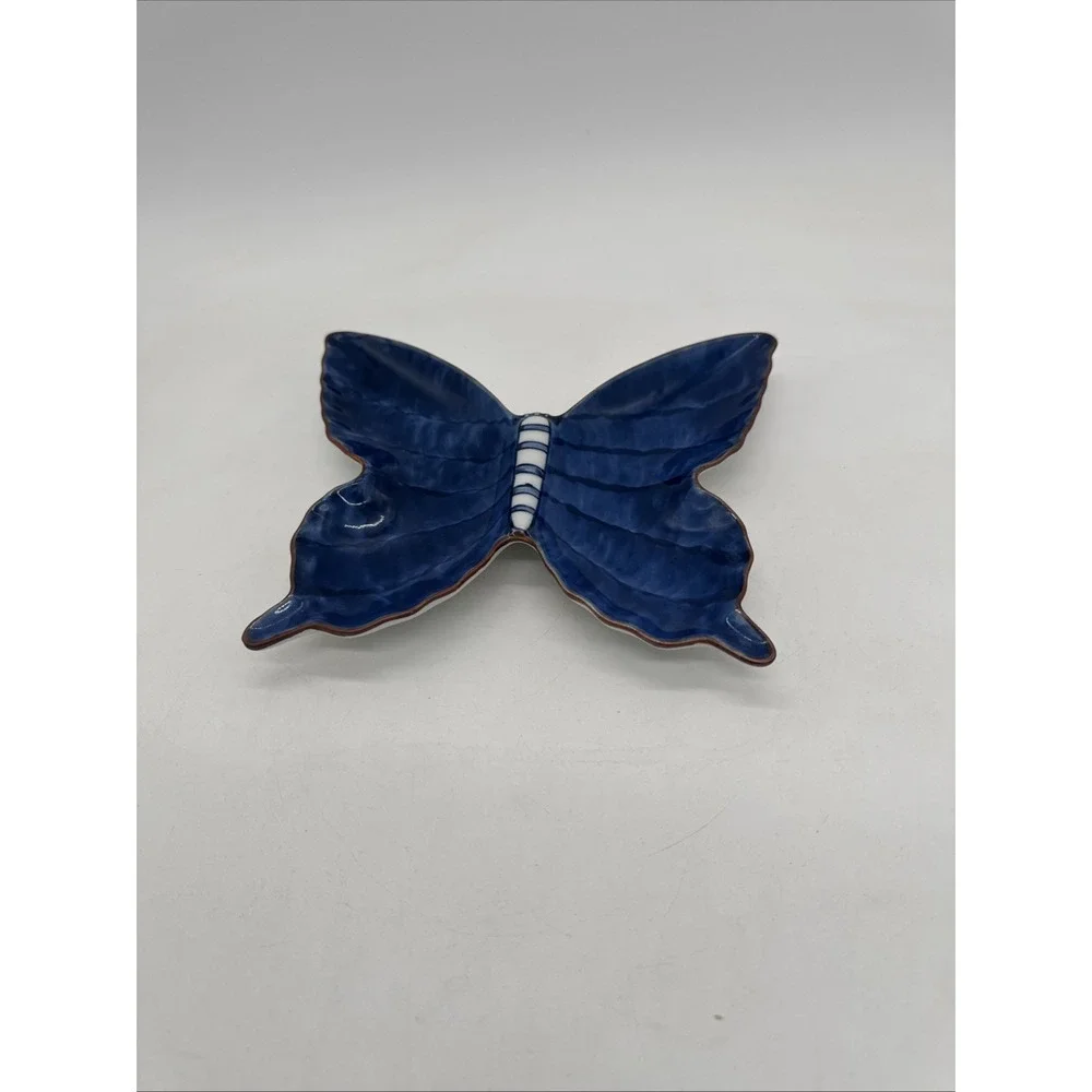 Vintage Fitz & Floyd FF Japan Blue Butterfly Porcelain Serving Trinket Dish 8